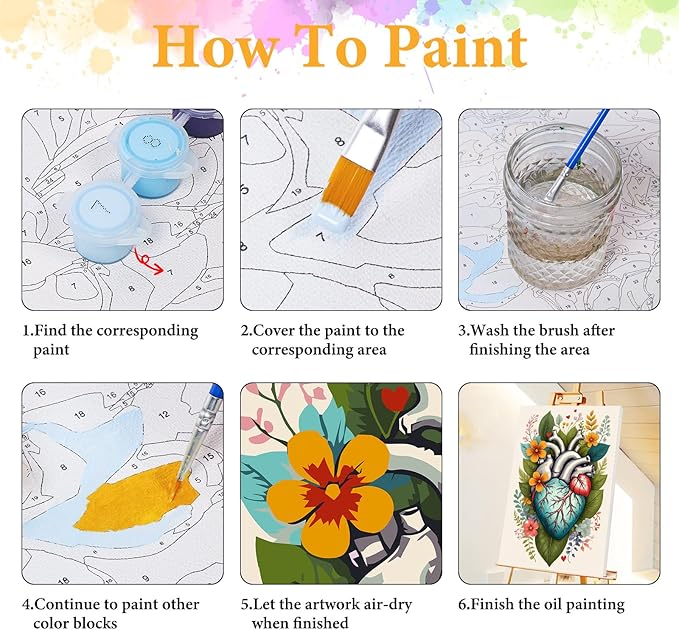 Okarina Framed Paint by Numbers Kit for Adults Beginner Heart, Adult Paint by Number Kits on Canvas Framed, DIY Acrylic Oil Painting by Numbers with Frame, Flower for Home Decor Gift 8 X 12 Inch