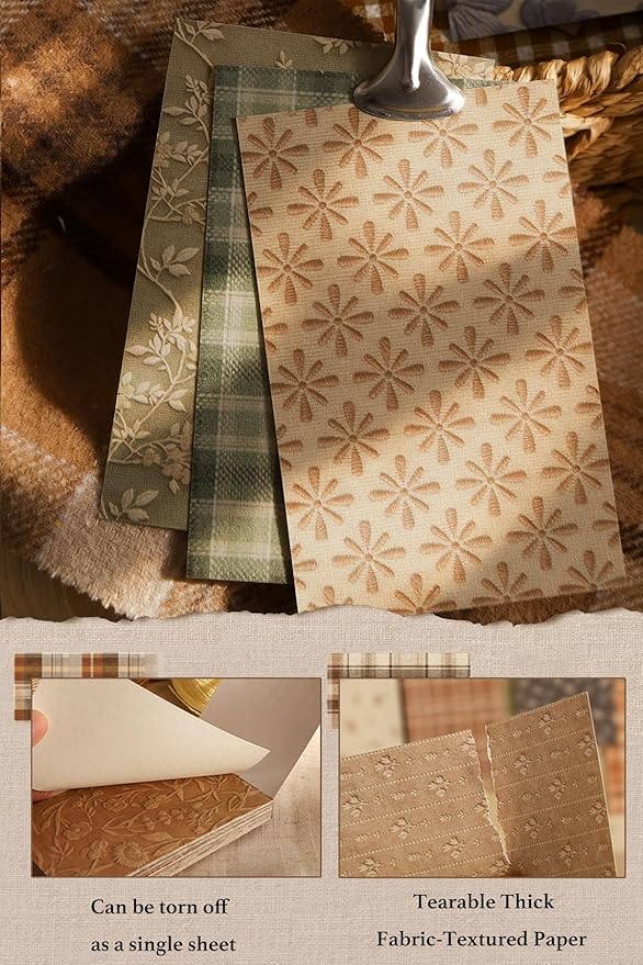 300Pcs Textured Scrapbook Paper Kit - Vintage 6 Pack Decoupage Paper Mixed Media for Scrapbooking Supplies Junk Journaling Cards Making Collage Floral Decorative Materials Craft Gifts 4.13x2.64 Inch