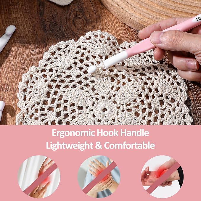 4PCS Crochet Hooks, 8mm/10mm/12mm/15mm Plastic Crochet Hooks with Rubber Handle, Crochet-Needles Set, DIY Yarn Weaving Tools for Knitting Blankets, Shawl, Carpet, Gloves, Bags, Hats, Socks and Scarf