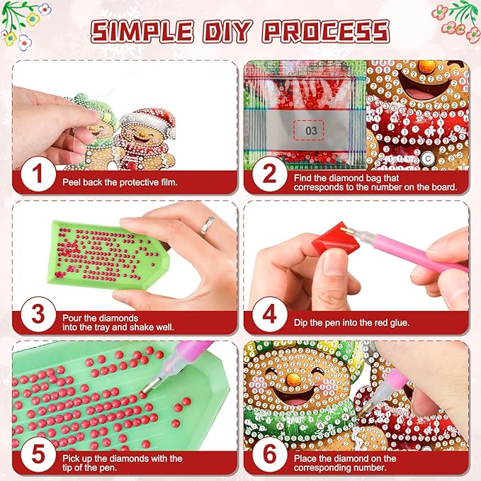 KEYIFA Diamond Painting Kit, DIY Gingerbread Man Diamond Art Hanging for Adults Beginner, Gem Arts Pendant Special Shaped Rhinestone Window Ornaments Wall Door Garden Decoration Gift, Double Sided