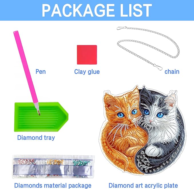 VAIIEYO Cat Diamond Art Hanging Ornament, Animal Diamond Painting Suncatchers Window Hanging Kit with Chain, 7.5x7.5 inch Crystal Pendant Art Craft for Gift Home Wall Front Door Decoration