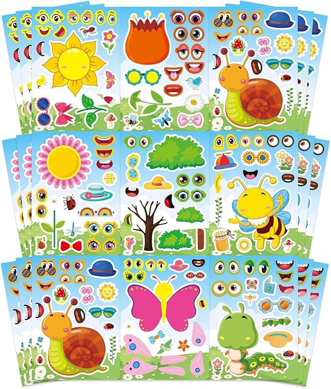 24 sheets make your own stickers for kids, insect & plant theme sticker, spring stickers with bees, butterflies, flowers for classroom rewards, birthday party favors