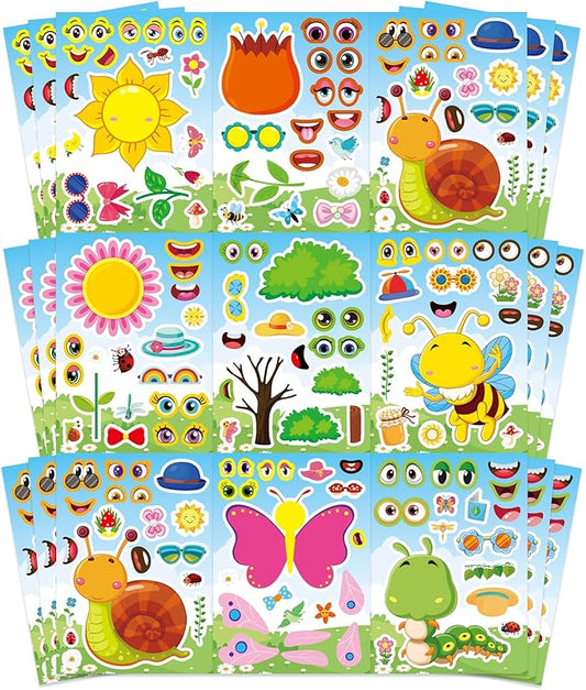24 sheets make your own stickers for kids, insect & plant theme sticker, spring stickers with bees, butterflies, flowers for classroom rewards, birthday party favors