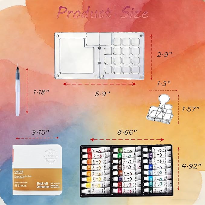 Mini Watercolor Travel Set - 24 Colors Travel Watercolor Kit with 2 Sketchbooks & 2 Water Brushes & Copper Clip, Magnetic Folding Palette for Outdoor Painting, Artists and Painting Enthusiasts