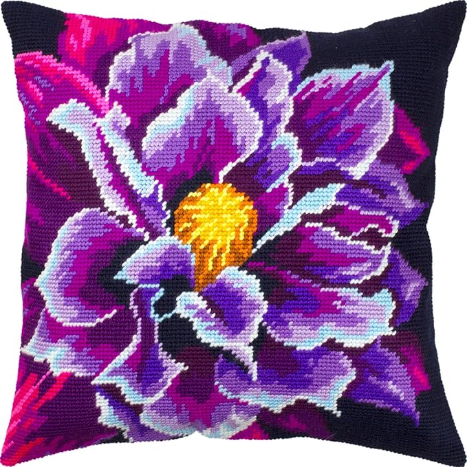 Clematis. Needlepoint Kit. Throw Pillow 16×16 Inches. Printed Tapestry Canvas, European Quality