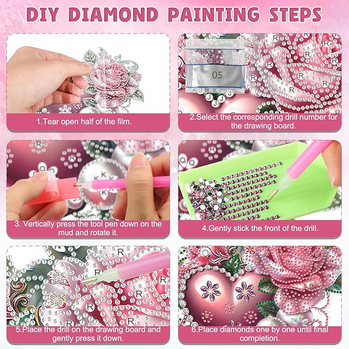 DOMROM Heart Diamond Art Hanging Kits for Adults Beginner, Special Shaped Crystal Diamond Painting Heart Pendant, DIY Diamond Art Suncatchers Valentine's Day for Home Garden Wall Decor Gift