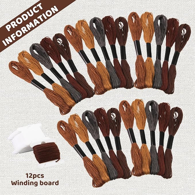 25 Skeins Embroidery Thread, Brown Series Cotton Embroidery Floss, Cross Stitch Threads Embroidery Thread Floss Bracelet String Including Floss Bobbins for DIY Bracelet Making Craft