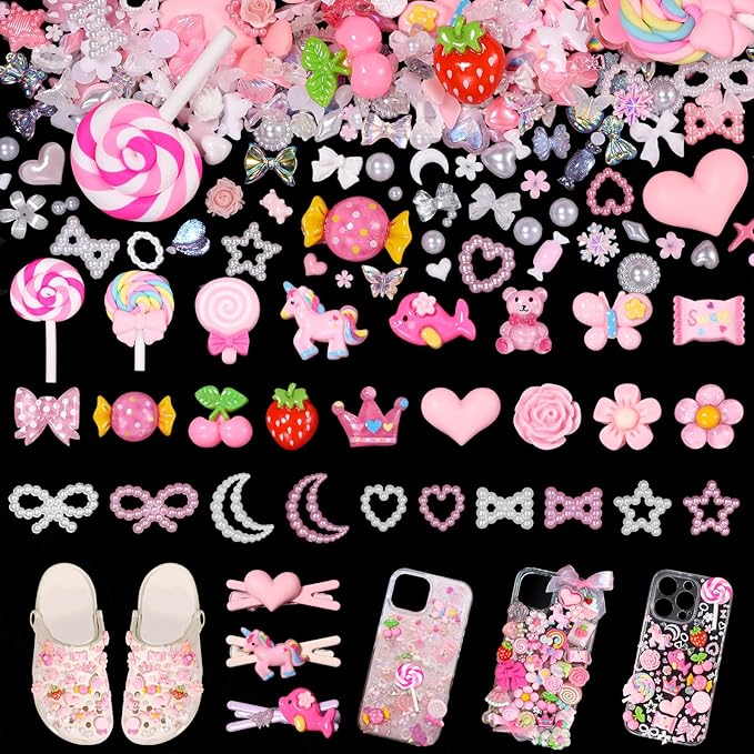 330 Pcs Junk Case Charms Kit, Junk Charms for Cases, Junk Phone Case Charm, Junk Case Kit Pink Charm Bulk Mixed Cute Slime Charms Set for DIY Crafts, Scrapbooking, Jewelry Making-S1
