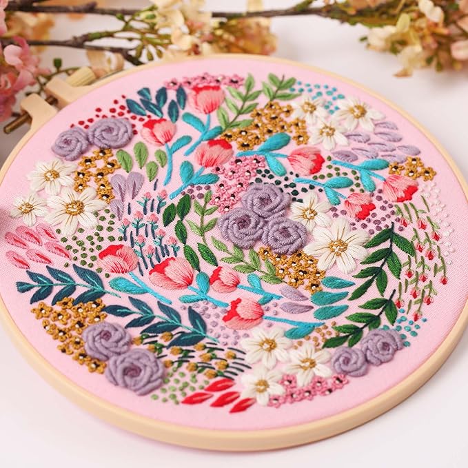 reewisly 3 pack embroidery starter kit with patterns and instructions, diy adult cross stitch kits beginner, including 3 plastic embroidery rings, 1 scissors, colored threads and needles