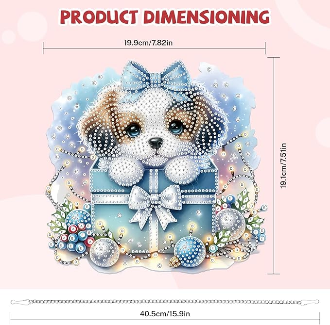 Bowetile Christmas Diamond Art Hanging Kits for Adults, Diamond Art Suncatchers Dog, 5D Special Shape Diamond Painting Pendant Window Ornament Christmas Gifts for Home Door Wall Decor