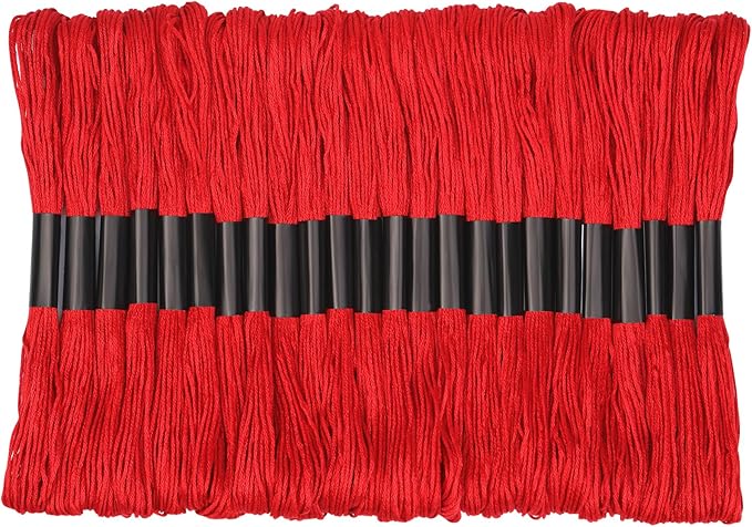 24 Skeins Red Embroidery Floss, Red Embroidery Cross Floss, Embroidery Thread Floss Set Including Plastic Floss Bobbins for Embroidery and Sewing