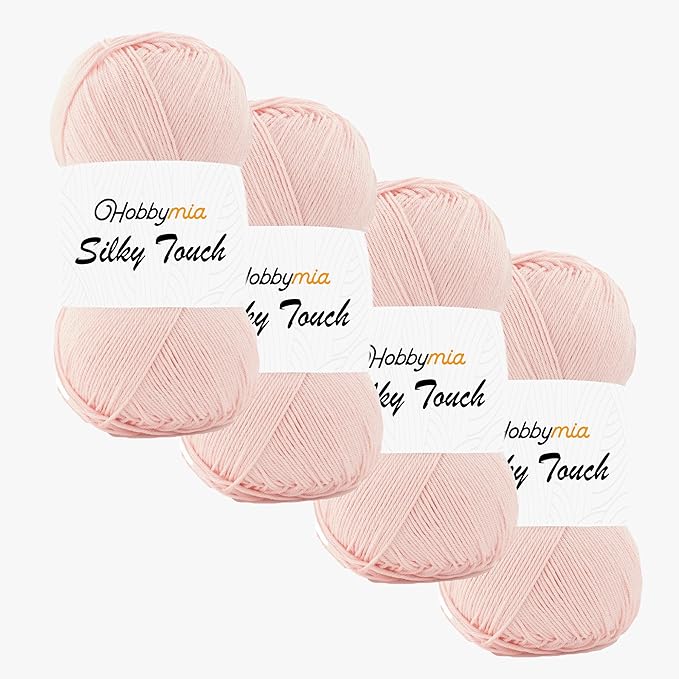 Silky Touch Acrylic Yarn - Soft Sport Weight Yarn for Crochet & Knitting - 100g / 383yds - 100% Microfiber Acrylic - Lightweight Fine Smooth Yarn(Pink - Blush Pink, 4 Skeins)