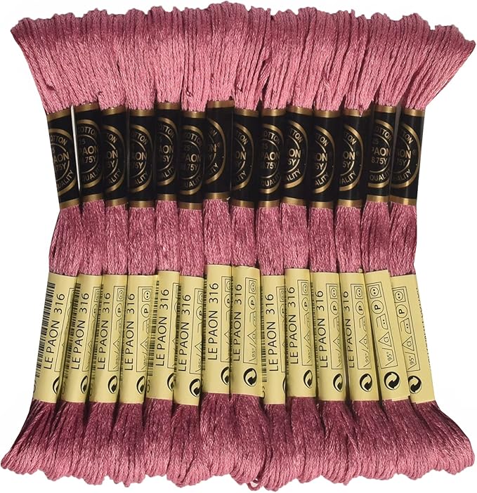 LE PAON Embroidery Floss, 14-Pack Six Strands 100% Long Staple Cotton Embroidery Thread, 8.7-Yard，Color Number：316, Medium Antique Mauve