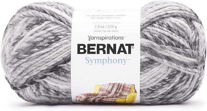 Bernat Symphony Granite Yarn - 2 Pack of 225g/8oz - Wool Blend - 5 Bulky - 309 Yards - Knitting/Crochet