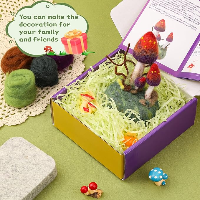 Yizzvb Mushroom Needle Felting Kit, Felt Kits for Beginners Adult, Wool Felting Kit with Felting Pad, Felting Needles and Instruction for DIY Lovers DIY Craft Home Decoration Party Supplies