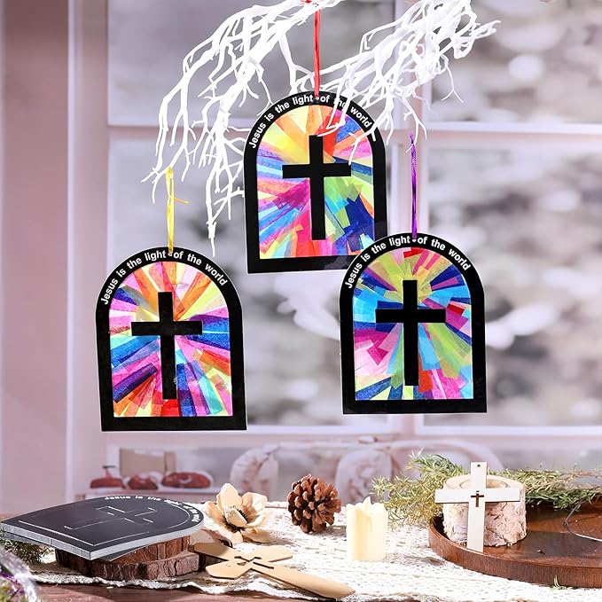 Motipuns 32 Sets 2026 Illumination Station Vbs Crafts, Religious Easter Christian Tissue Paper Stained Glass Kit for Adults, Jesus is the Light of the World DIY Window Art for Sunday School Decor