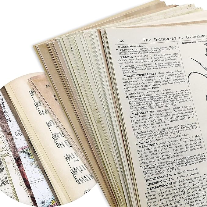 BILLIOTEAM Junk Journal Pages Vintage Handmade Scrapbook Sheets, Including Magazine, Newspaper, Sheet Music and Kraft for Scrapbooking Decoupage Background DIY Craft Decoration 240PCS