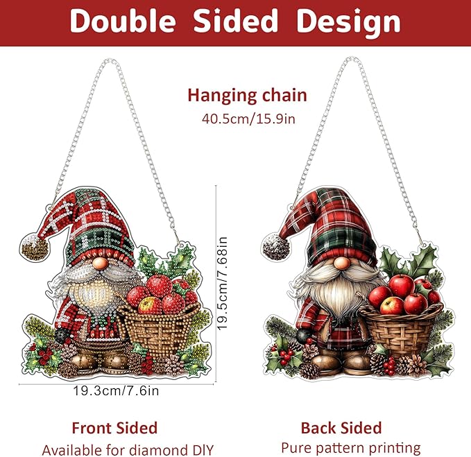 Genius maker Christmas Diamond Art Hanging Kits for Adults, Gnome Diamond Painting Pendant Kits, DIY Acrylic 5D Special Shaped Crystal Diamonds Gem Art Painting Ornament for Home Wall Decor Gift