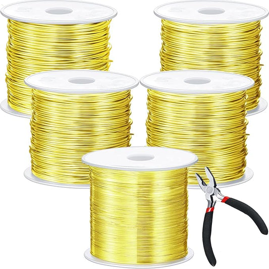 Funrous 5 Rolls 5 Size Jewelry Wire 18, 20, 22, 24, 26 Gauge Copper Wire Kit Jewelry Beading Bendable Craft Metal for Making Crafts, Sculpting with a Pliers(Gold)