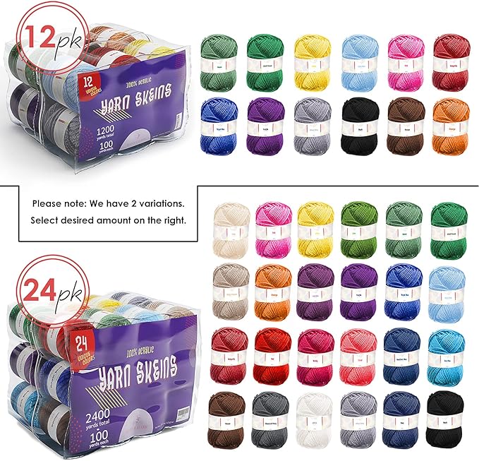 Hearth & Harbor Acrylic Yarn Skeins 12 x 50g - 1200 Yards - Yarn for Crocheting - Soft Yarn for Knitting and Crafts - Multicolored Crochet Craft Yarn for Adults and Kids - 12 Pack (VDS-HH-Yrn12)