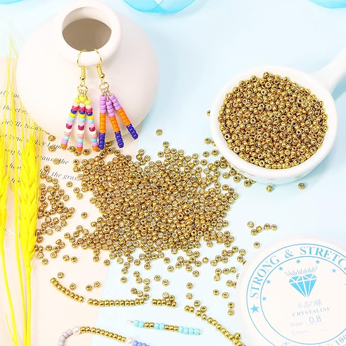 Bala&Fillic Golden Color 3mm Seed Beads About 3600pcs/100Grams in Bag, 8/0 Glass Craft Beads for Making Bracelet and Necklace (Golden)
