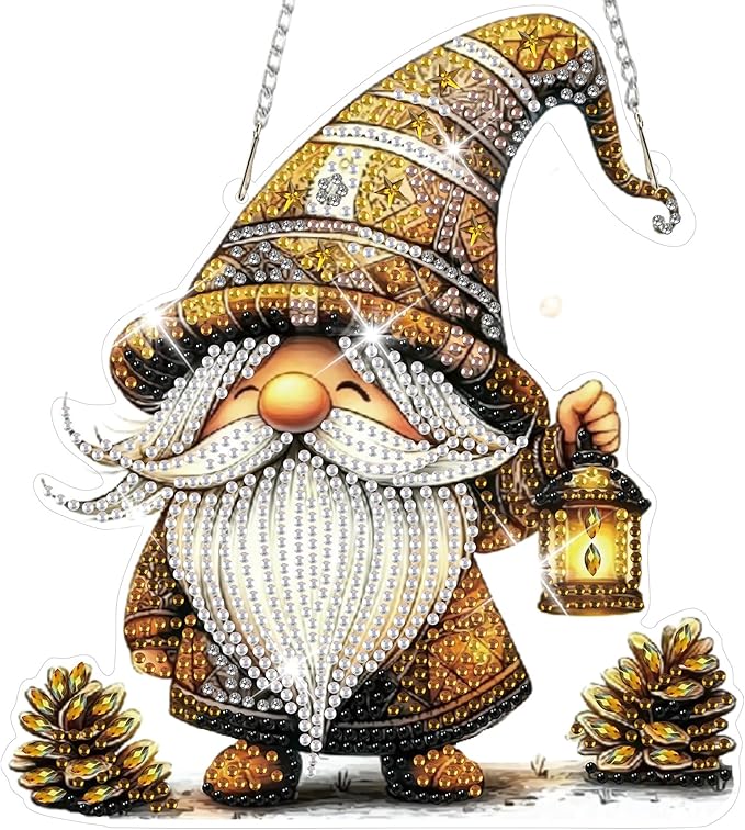 HEIBAGO Halloween Diamond Art Hanging Kits for Adults Kids, Hanging Diamond Art Gnome, 5D Special Shaped Crystal Diamond Painting Kit, DIY Pattern Window Pendant for Home Wall Decor 8.3x8.3 Inch