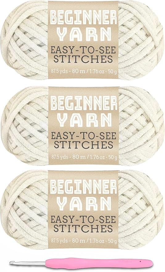 3x50g Beginners Ivory White Yarn, 260 Yards for Crocheting Knitting, Easy-to-See Stitches, Worsted Medium #4, Chunky Thick Cotton Nylon Blend for Crocheting