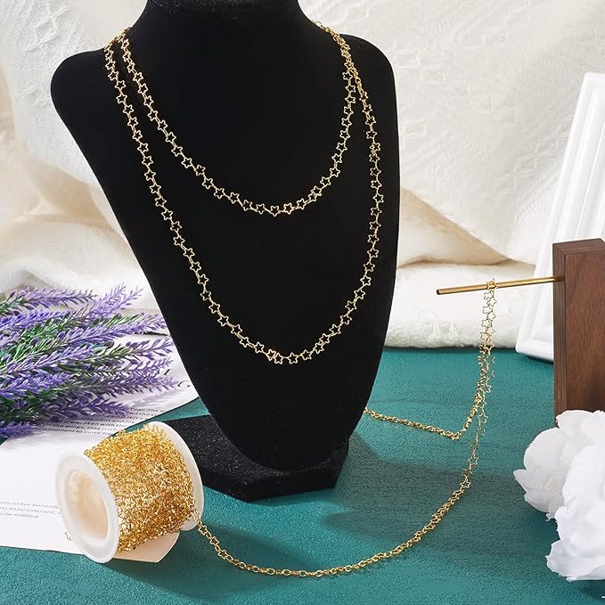 Pandahall 16.4 Feet 14K Gold Plated Star Jewelry Chains Brass Stars Link Chains Gold Soldered Cable Chains Necklace Welded Oval Link Chains & Jump Rings & Clasp for Women Bracelet Jewelry Making