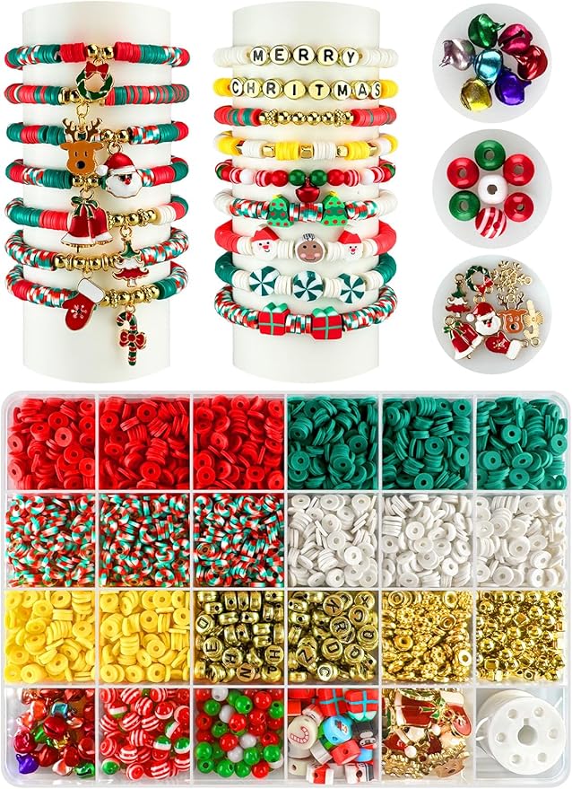 ClaBead 3200 pcs Christmas Beads for Bracelet Jewelry Making Kit, Christmas Decorations Charms Bracelet Making Kit for Jewelry Making, Varieties of Charms Jewelry Making Arts Crafts DIY Gifts