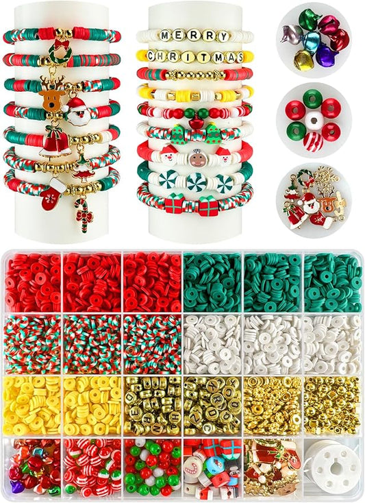 ClaBead 3200 pcs Christmas Beads for Bracelet Jewelry Making Kit, Christmas Decorations Charms Bracelet Making Kit for Jewelry Making, Varieties of Charms Jewelry Making Arts Crafts DIY Gifts