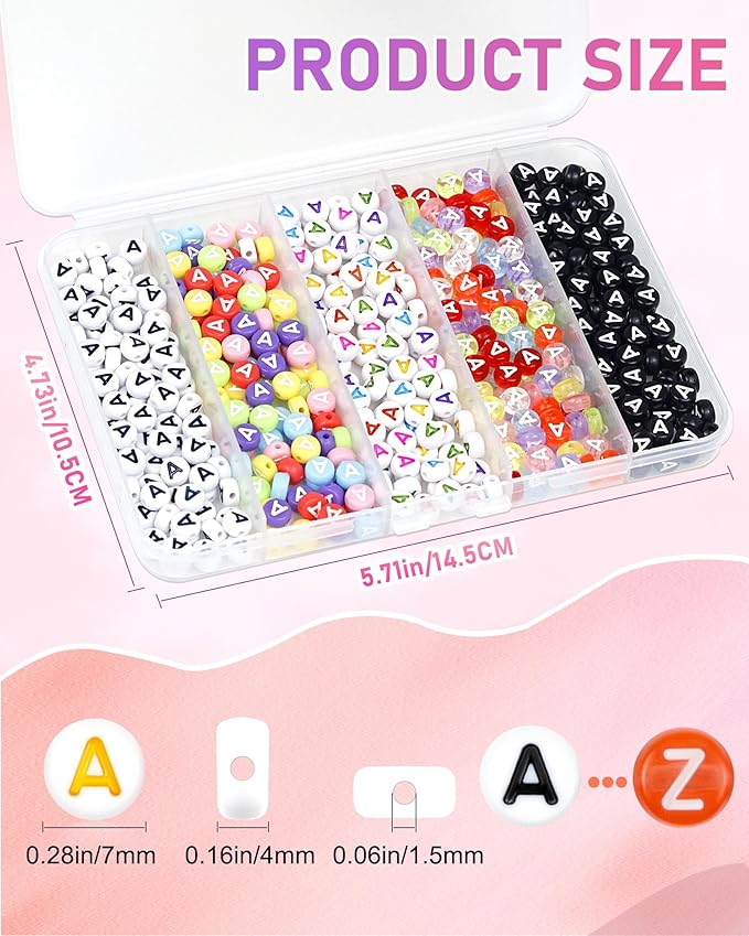500PCS FIVEIZERO Letter Y Beads, 4x7mm Colored Round Letter Beads, Acrylic Assorted Alphabet Beads for Friendship Bracelet Making and DIY Crafts