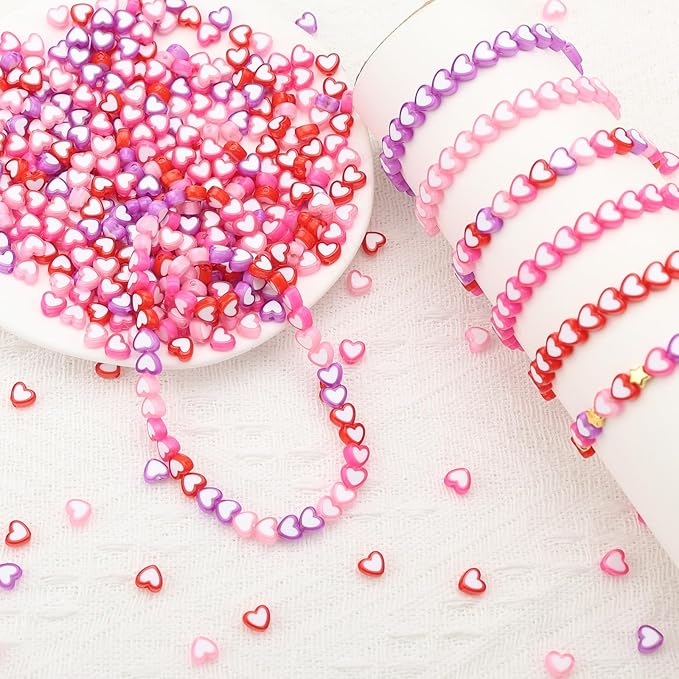 700 Pieces Valentine’s Day Heart Beads, Assorted Colors Acylic Heart Bead for Bracelet Making Kit Jewelry Necklace Earring Making DIY Crafts