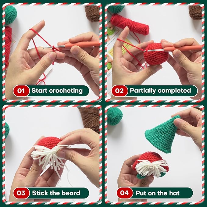 Dwarf Beginner Friendly Crochet Set with Step-by-Step Videos and Pattern Manuals (Four Piece Set)