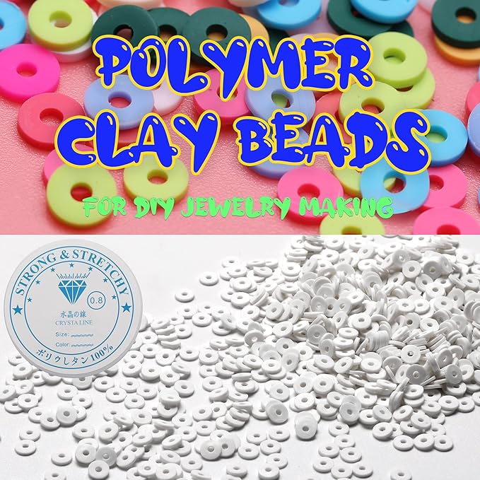 4000 Pcs Clay Beads for Bracelets Making, Polymer Spacer Flat DIY for Jewelry Necklace Earring Making Kit, Preppy Aesthetic Heishi Heshie Thin Disk Beads Assortments Set 4 6 8MM (WH-12-19, 6MM)