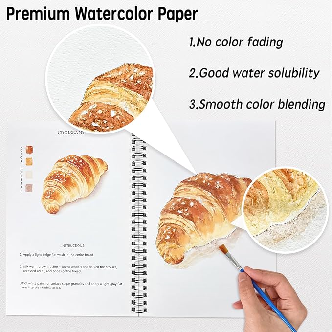 SLWBZ Watercolor Workbook Baking, 15 Different Patterns of Original DIY Designs, 16 Color Watercolor Paint Plates with Palette and Brush, Beginner-Friendly Watercolor Workbooks, Baking