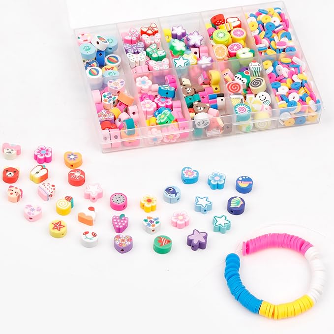 700 Pcs Polymer Clay Beads for Charms Making Pony Beads Shapes for Friendship Bracelets & Jewelry Making (700Pcs Mixed Colors Style)