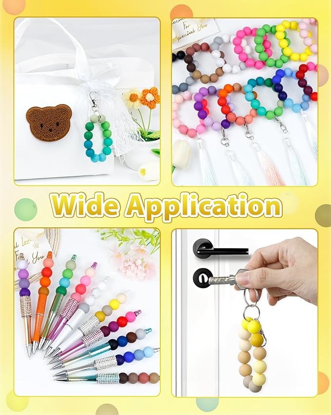 160pcs fiveizero 15mm silicone beads for keychain making - mixed color round rubber beads bulk, diy craft supplies for bracelets necklaces pens(yellow)
