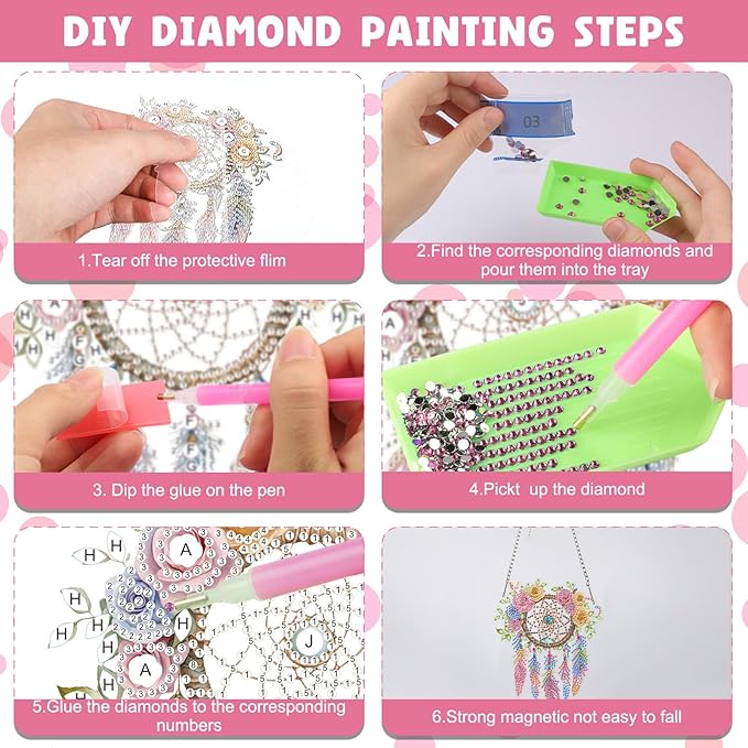 NAIMOER Diamond Art Hanging Kits for Adults Dream Catcher 5D Special Shaped Rhinestone, DIY Acrylic Diamond Art Painting Window Pendants Home Garden Wall Hanging Ornament Kits, Double Sided