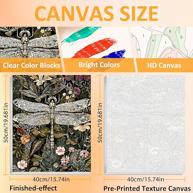 Framed Paint by Numbers Kit for Adults with Wooden Easel, Dragonfly Paint by Numbers Kit for Adults, DIY Acrylic Oil Painting Kits with Brushes Gift Box for Home Wall Decor(16x20inch)