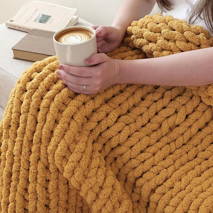 Jumbo Chunky Yarn for Hand Knitting - Super Thick Chenille Chunky Yarn for Crocheting - Extra Soft Bulky Fluffy Blanket Big Yarn 8 Jumbo Pack (27yds,8 oz Each Skein) Mustard Yellow