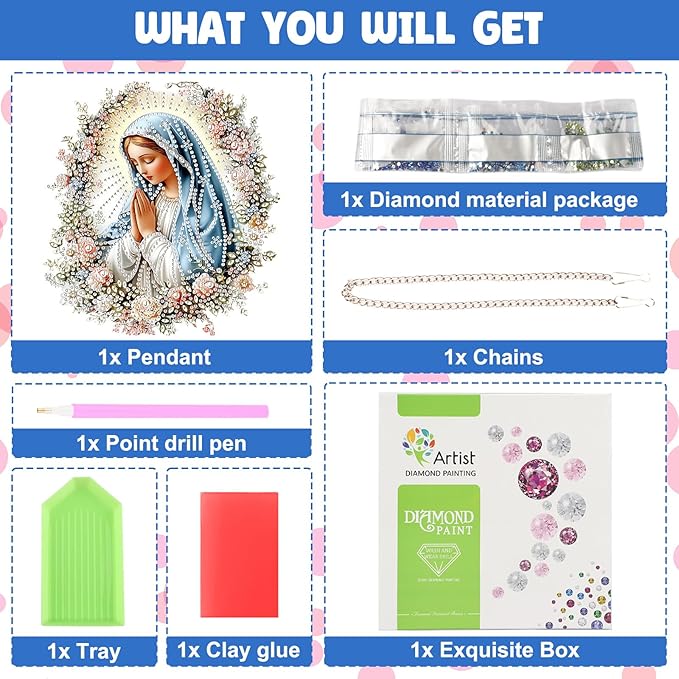 NAIMOER Diamond Art Hanging Kits for Adults Religious Virgin Mary 5D Special Shaped Rhinestone, DIY Acrylic Diamond Art Painting Window Pendants Home Garden Wall Hanging Ornament Kits, Double Sided