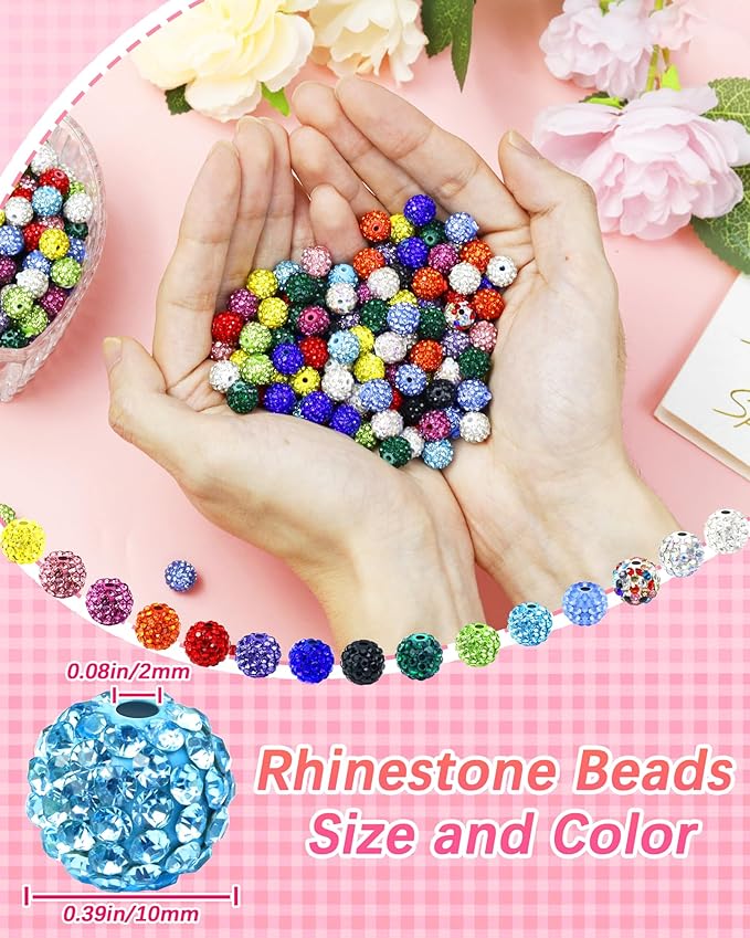 120PCS FIVEIZERO Rhinestone Beads for Jewelry Making, 10mm Crystal White Shiny Round Sparkle Crystal Clay Bead Bulk Sparkly Baseball Necklace Beads for Bracelets and DIY Crafts