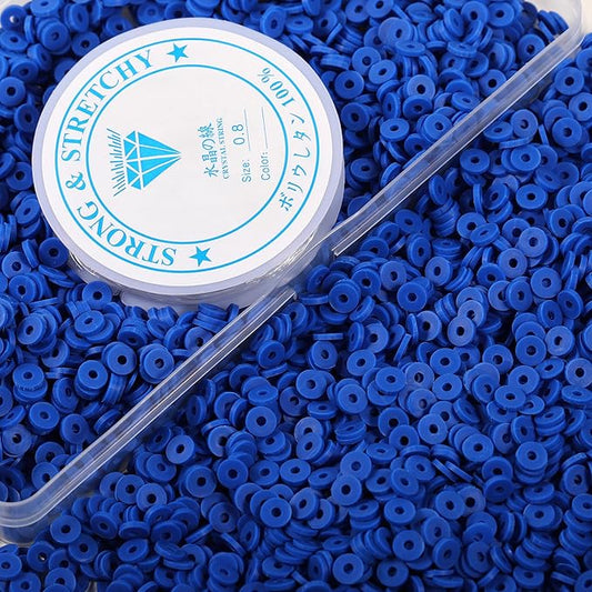 4000 Pcs Clay Beads for Bracelets Making, Polymer Spacer Flat DIY for Jewelry Necklace Earring Making Kit, Preppy Aesthetic Heishi Heshie Thin Disk Beads Assortments Set 4 6 8MM (Royal Blue, 6MM)