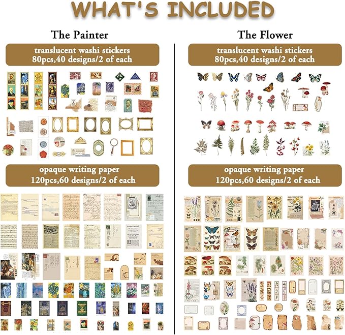 Scrapbook Supplies Pack (400 Pieces) for Art Journaling Bullet Junk Journal Supplies Planners DIY Vintage Stickers Craft Kits Notebook Collage Album Aesthetic Picture Frames (Nature&Art)
