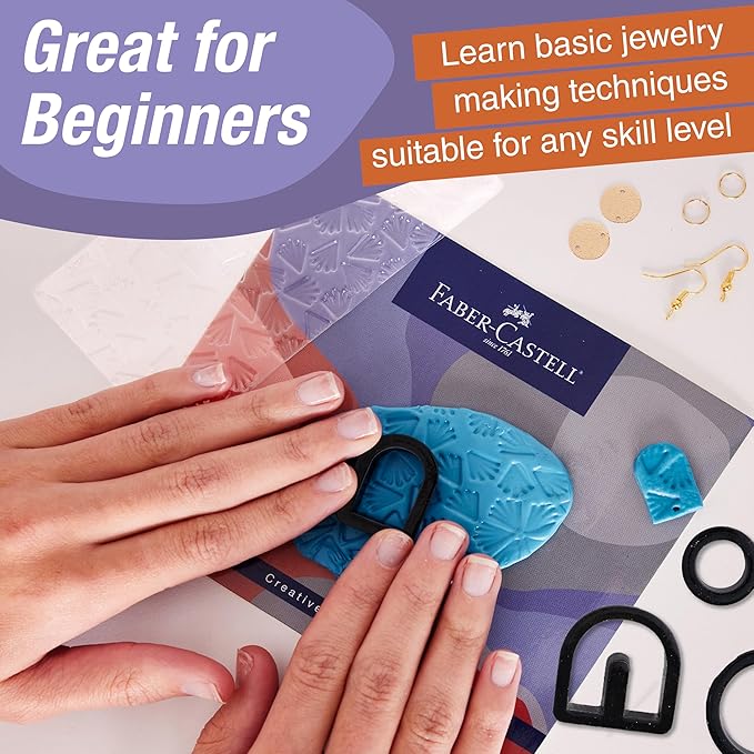 Faber-Castell Texture Clay Earring Making Kit: Create 3 Polymer Clay Earrings, Adult Crafts, Crafts for Teens, Hobbies for Women and DIY Kits for Adults (Ages 14+)