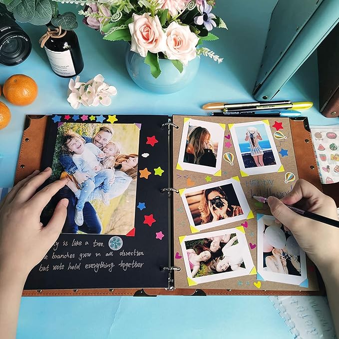 ZEEYUAN DIY Scrapbook Photo Album 60 Pages PU Leather Memory Photo Book 8.5x11 inch, Vintage Family Scrap Book Travelling Journal Scrapbook Scrapbooking Kits Gift for Couples Anniversary Birthday