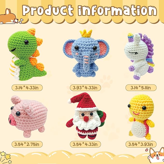 Christmas Gifts Crochet Kit for Beginners – 6PCS DIY Animal Crochet Starter Kit with Step-by-Step Tutorials, Amigurumi Knitting Kit for Kids Ages 8-12 & Adults, Yarn Craft Kit for Holiday Handmade