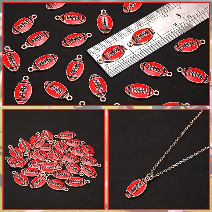 NVENF 30PCS Football Charms for Jewelry Making, Enamel Football Charms for Bracelet Necklace Earrings Making, Red Black White Blue Purple Orange Game Day Football Charm Bulk