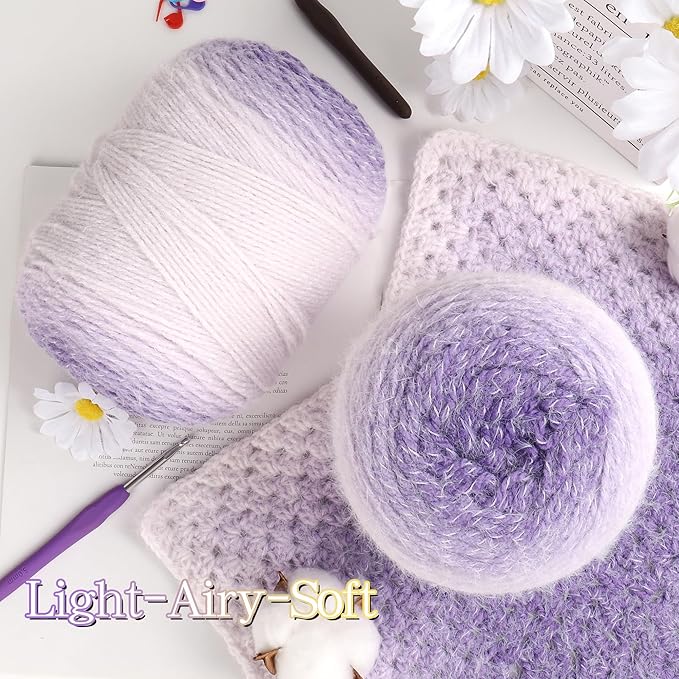 Katech Ombre Yarn for Crocheting-Large Skein of Gradient Yarn Cake-2 Pack of 200g/7.05 oz-80% Acrylic,20% Nylon- #4 Medium-Perfect for Star Blankets, Scarves, Shawls and Garments (A)
