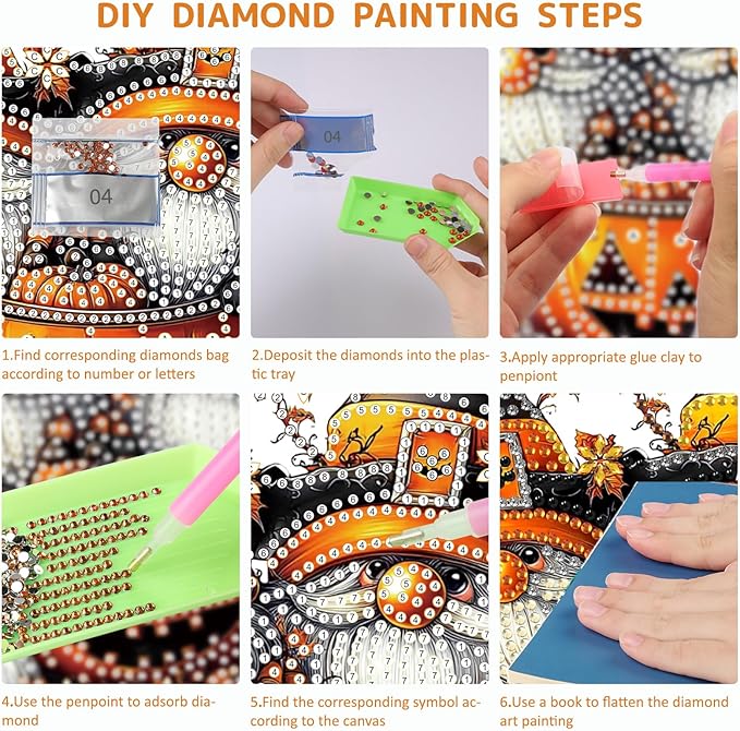 SENQAO Halloween Diamond Art Hanging Kits for Adults Beginners, DIY Acrylic 5D Special Shaped Crystal Diamond Gem Art Painting Hanging Ornament for Home Wall Decor and Gift（Gnome Pumpkin Cup）